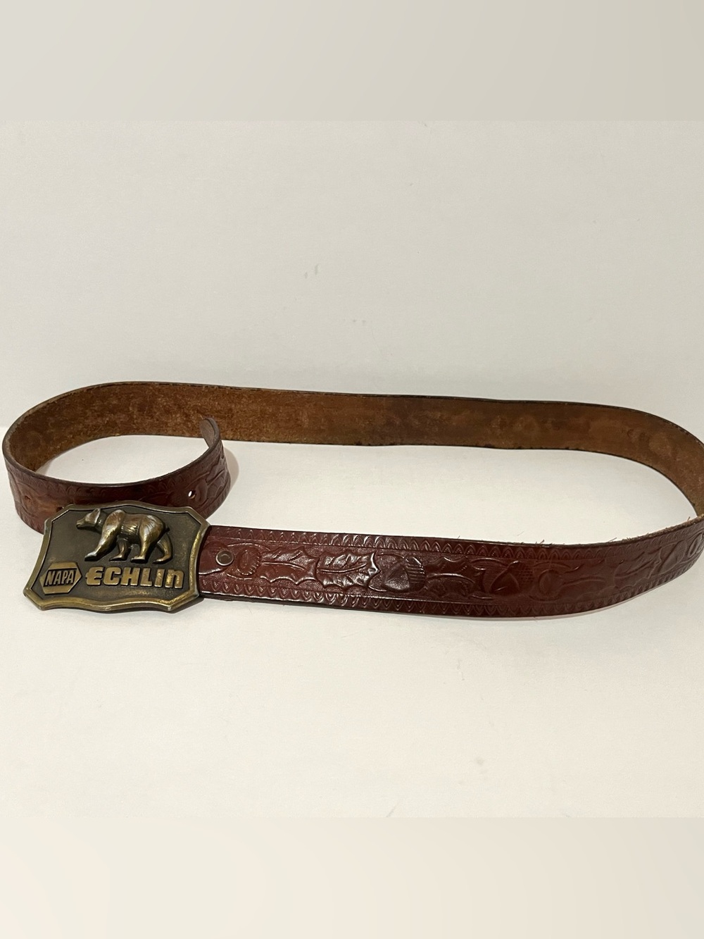 Vintage Napa Echlin Brown Leather Men's Belt with Brass Buckle